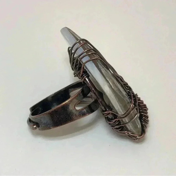 Handmade Abalone Square Brass Tone Adjustable Free Size Tree of Life Ring - Picture 2 of 4